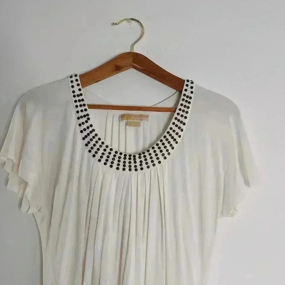 Michael Kors White Studded Blouse Ruffled Short Sleeve Boho Chic Bohemian Size S - Picture 2 of 5
